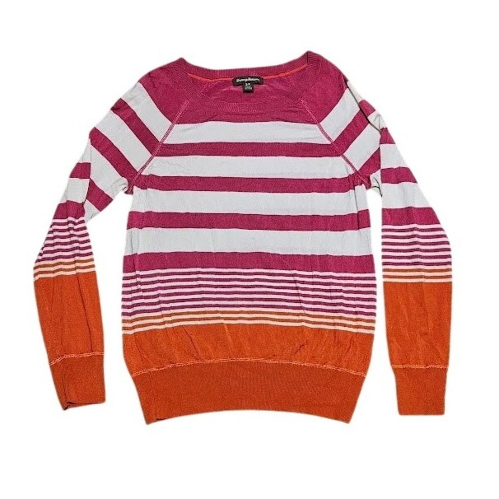 Tommy Bahama Sweater Women Small Pink Orange White Striped Lightweight Knit